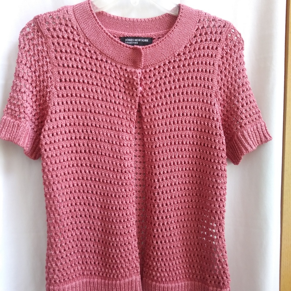 Crochet Granny Cardi Cardigan Jones New York Collection Sz S Pink Grannycore